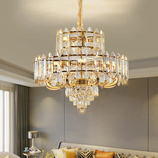 DecorBites™ Crystal Chandelier: American Luxury LED Pendant for Living Room, Dining Room, and Bedroom