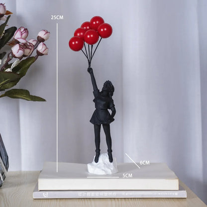 DecorBites™ Flying Love Balloon Girl Sculpture: Abstract Modern Home Office Decor & Gift