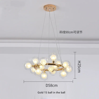 Lámpara colgante tipo araña LED con bola de cristal DecorBites™, diseño redondo moderno para iluminación decorativa del hogar