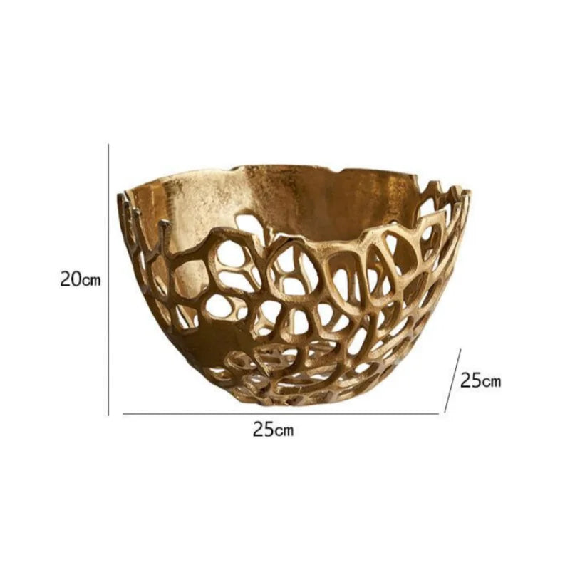 DecorBites™ Gold Coralline Fruit Tray: Stylish Home Decor & Desktop Storage
