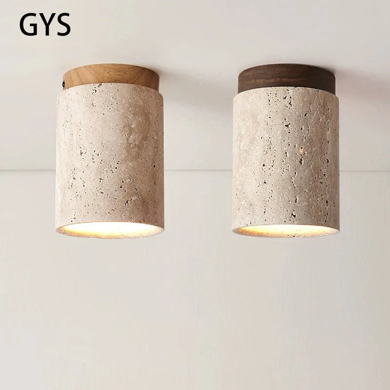 DecorBites™ Japanese Style Stone Wood Round Ceiling Light for Living Room and Corridor