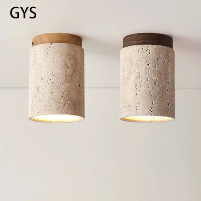 DecorBites™ Japanese Style Stone Wood Round Ceiling Light for Living Room and Corridor