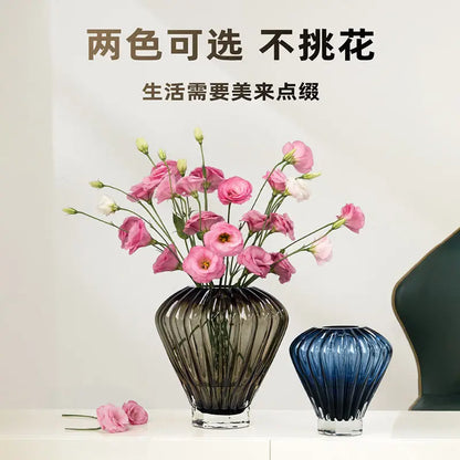 ديكور بايتس™ - مزهرية منطاد هواء ساخن باللون الأزرق، تنسيق زهور الزنبق، ديكور منزلي