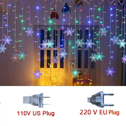 3.2M Christmas Light Led Snowflake Curtain Icicle Fairy String Lights Outdoor Garland Home Party Garden 2023 New Year Decoration