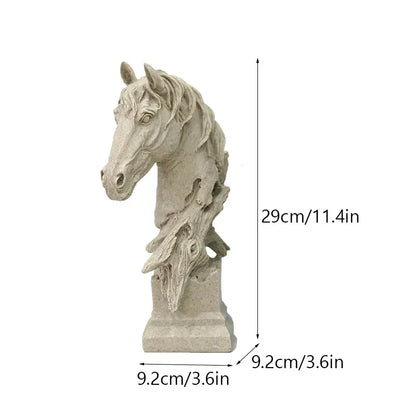 DecorBites™ Horse Head Statue Resin Sandstone Retro Animal Collection Home Decor Figurine