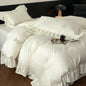 Decobites Princess Ruffles Bow Jacquard Cotton Bedding Set with Duvet Cover, Sheet, Pillowcases