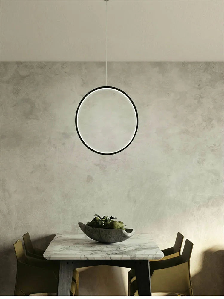 DecorBites™ LED Ring Chandelier: Minimalist Black Circle Pendant Light for Living Room Lighting