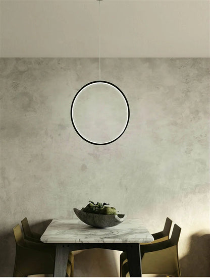 DecorBites™ LED Ring Chandelier: Minimalist Black Circle Pendant Light for Living Room Lighting