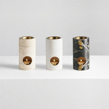 DecorBites™ Beige Travertine Stone Essential Oil Burner Diffuser Cyclinder 7x14CM