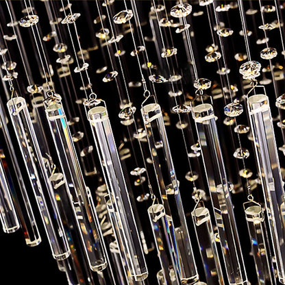 Lámpara de araña DecorBites™ con columna de cristal: Lámpara colgante moderna con base cuadrada para sala de estar, escalera o altillo.