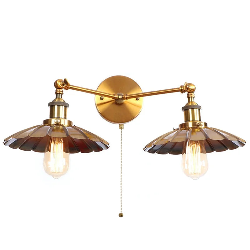 Lámpara de pared LED Industrial Retro Decorbites™ con dos cabezales y interruptor de cadena de tiro