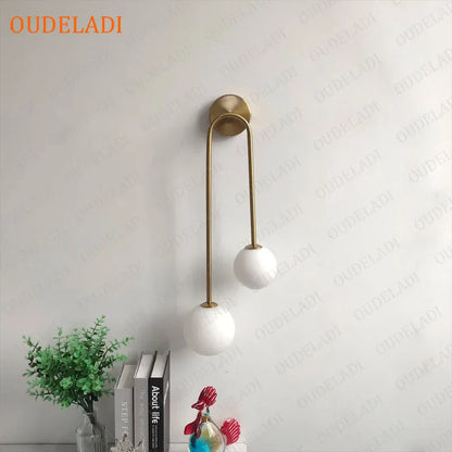 DecorBites™ Brass Glass Ball Wall Sconce: LED Bedside Lamp for Bedroom, Hotel, Stair Decoration