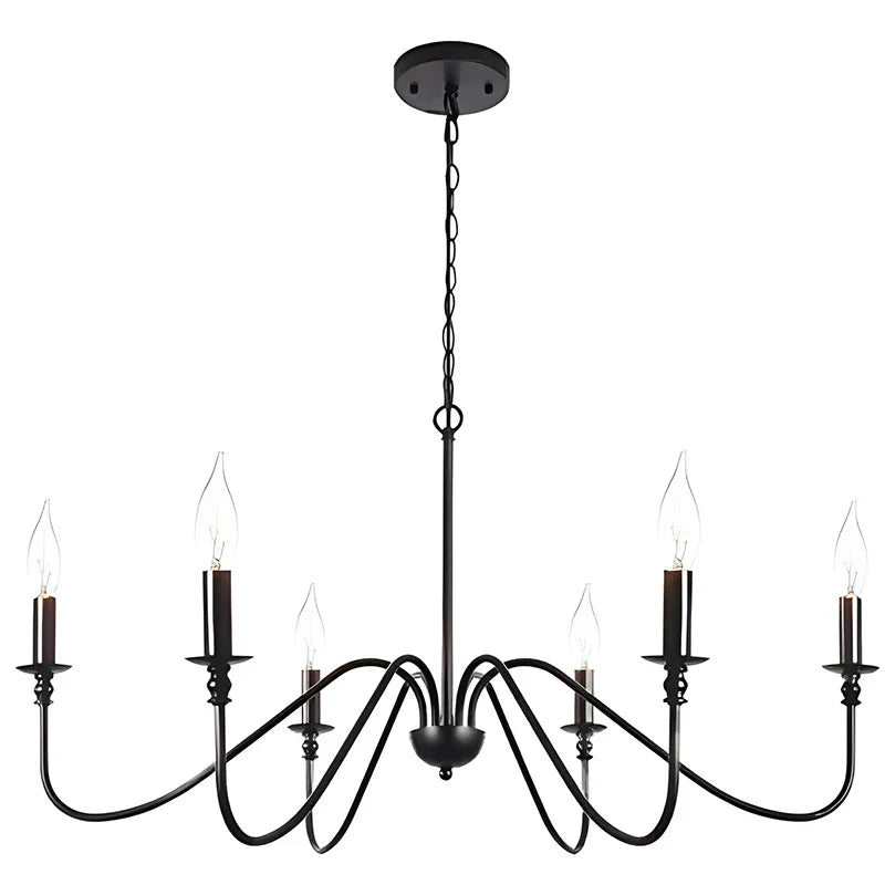 DecorBites™ Black 6-Light Chandelier, Wrought Iron Farmhouse Pendant Light, Classic Candle Fixture