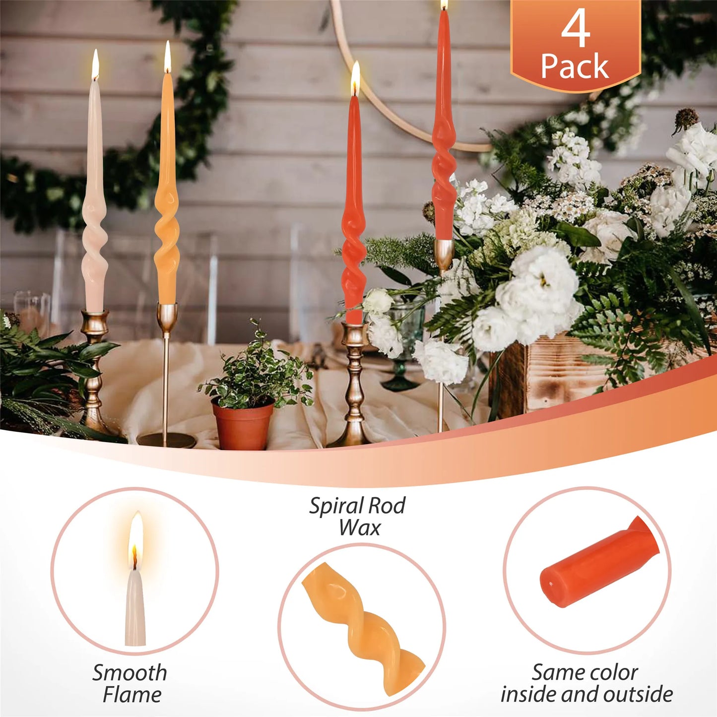 4Pcs Gradient Orange Candles High Quality Scandinavian Style Hand - Twisted Paraffin Candles Festive Home Decoration Candles