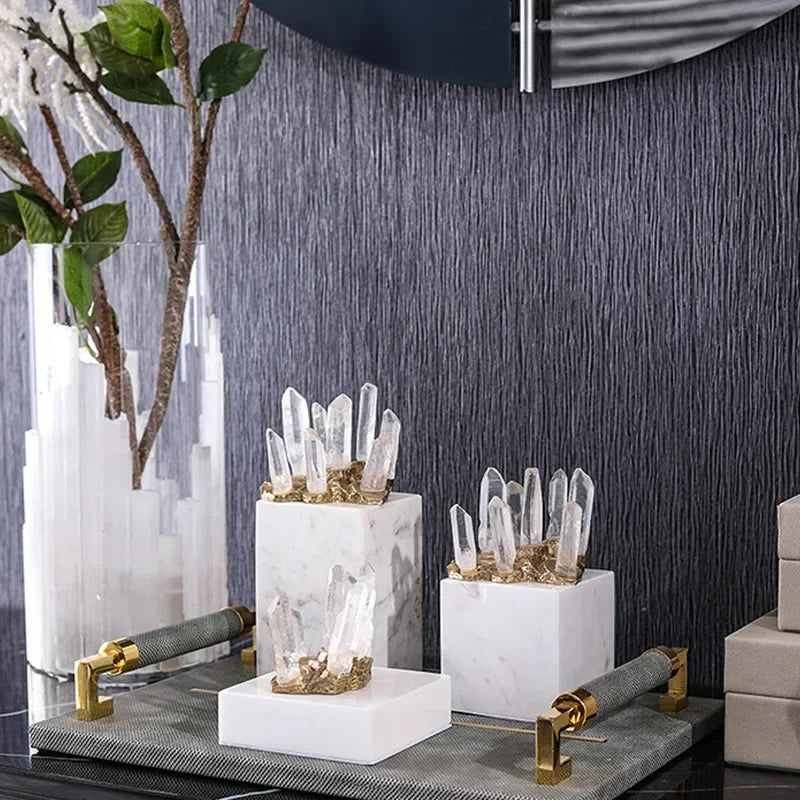 DecorBites™ Crystal Stone Marble Ornament | Clear Natural Decorative Figurines for Home Decor