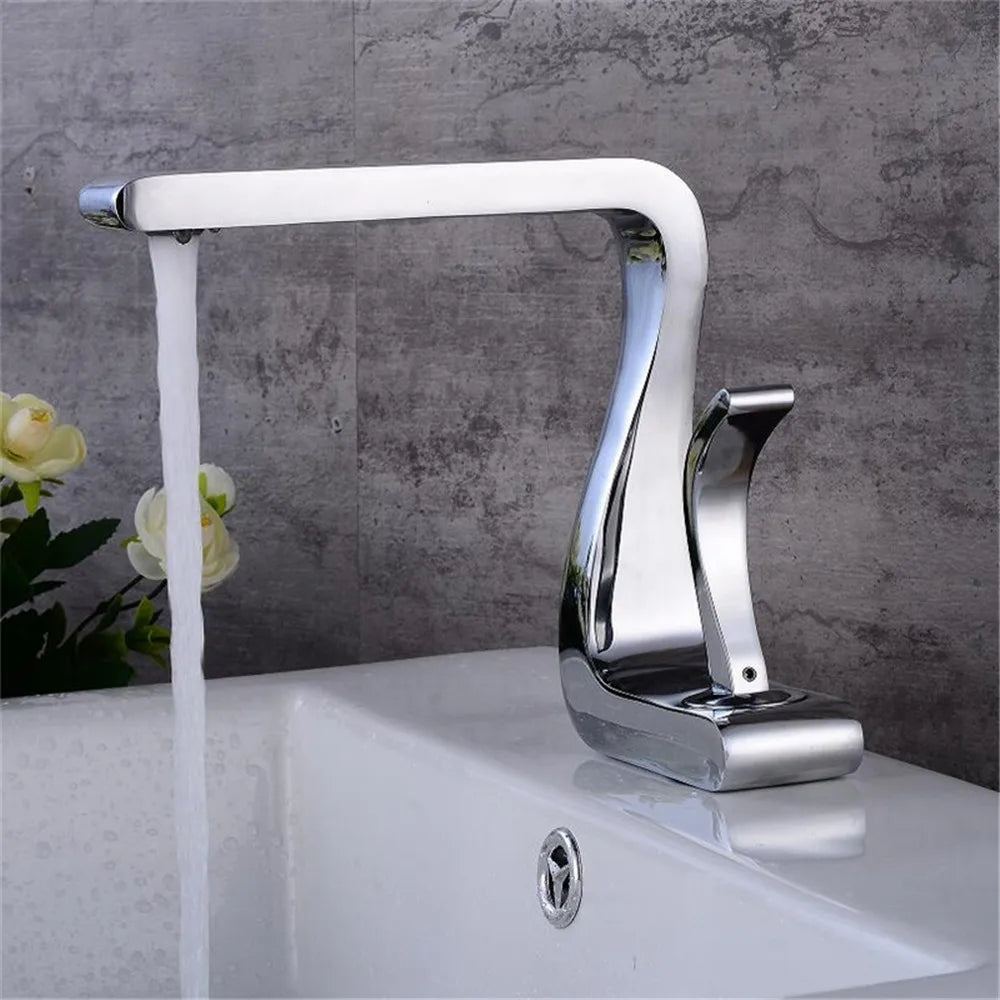 Grifo de Lavabo Decorbites™ Gold Basin: Grifo Mezclador de Baño Moderno en Latón para Agua Caliente/Fría
