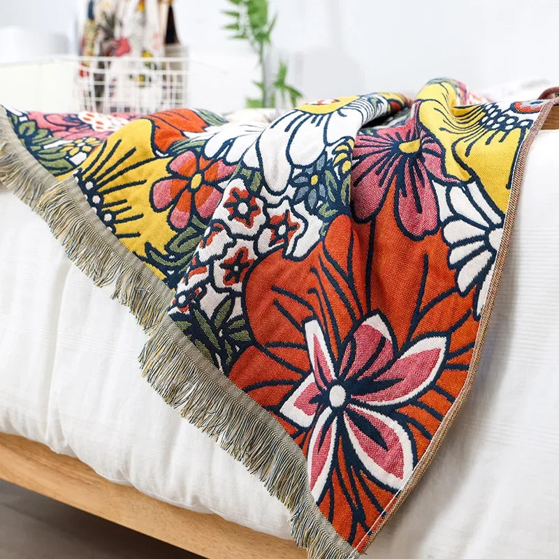 منشفة حمام ديكوربايتس™ شاش مزينة بنقشة زهور، 80×160 سم - سريعة الجفاف وعالية الامتصاص