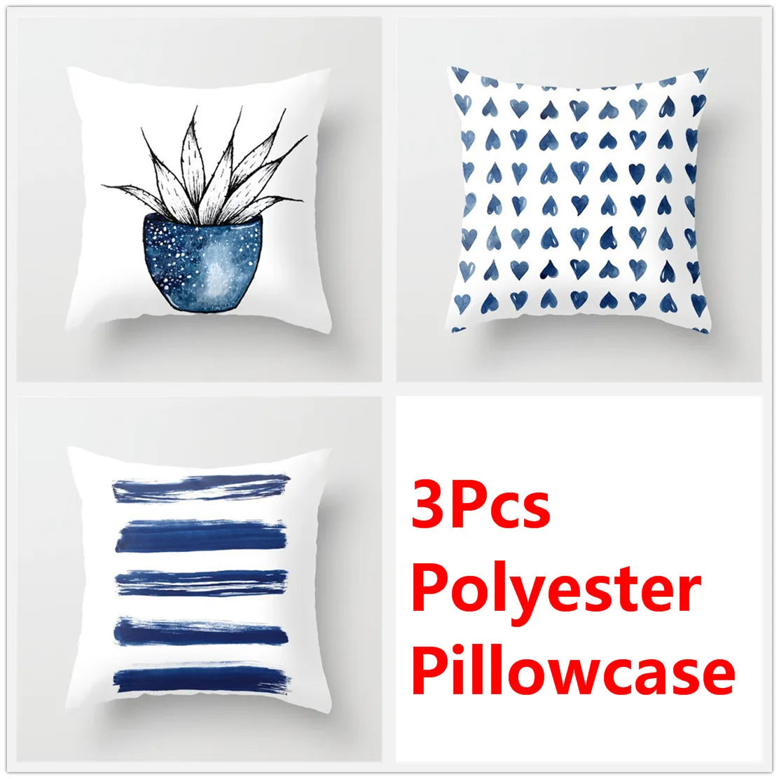 مجموعة أغطية وسائد DecorBites™‎ بنقشة زهور الحبر الأزرق - طقم ثلاثي من أغطية الوسائد للأريكة على الطراز الشمالي لتزيين المنزل