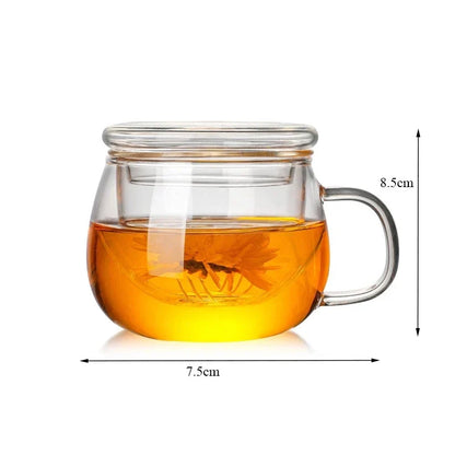 DecorBites™ Glass Tea Cup with Infuser and Lid - 350ml Drinkware for Home and Office