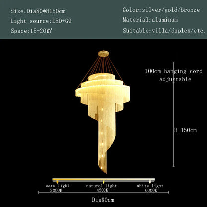 Lámpara de araña LED DecorBites™ con borla dorada para techos altos: iluminación elegante para la decoración del hogar.