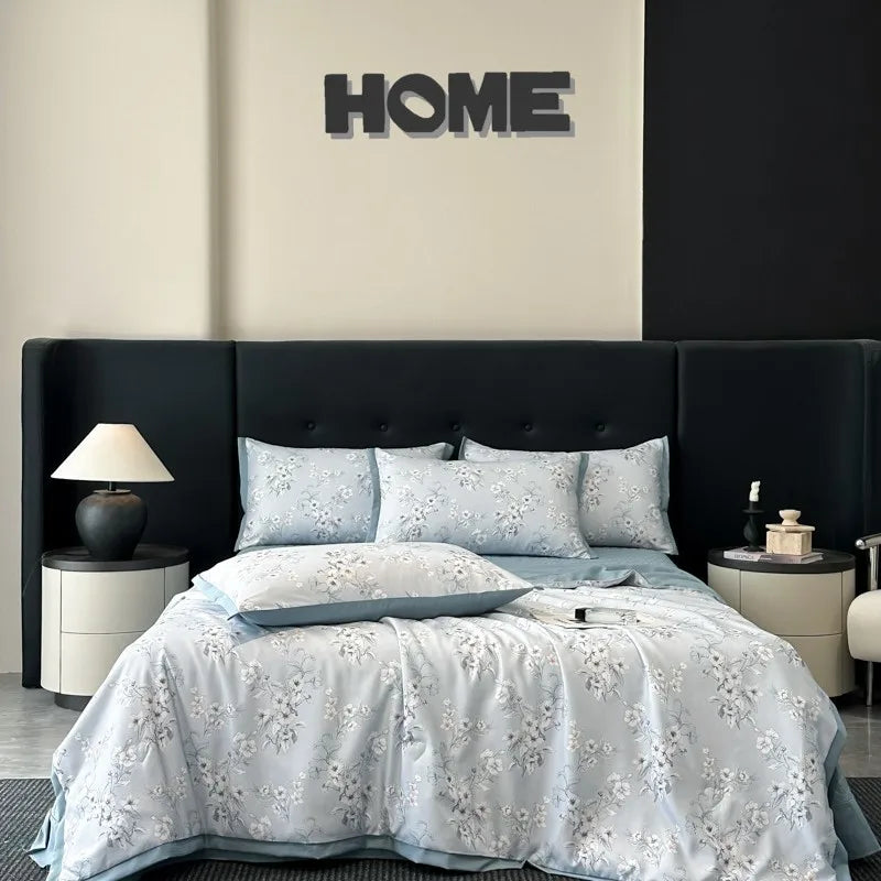 طقم لحاف صيفي من الحرير البارد من DecorBites™ مع ملاءات وأغطية وسائد