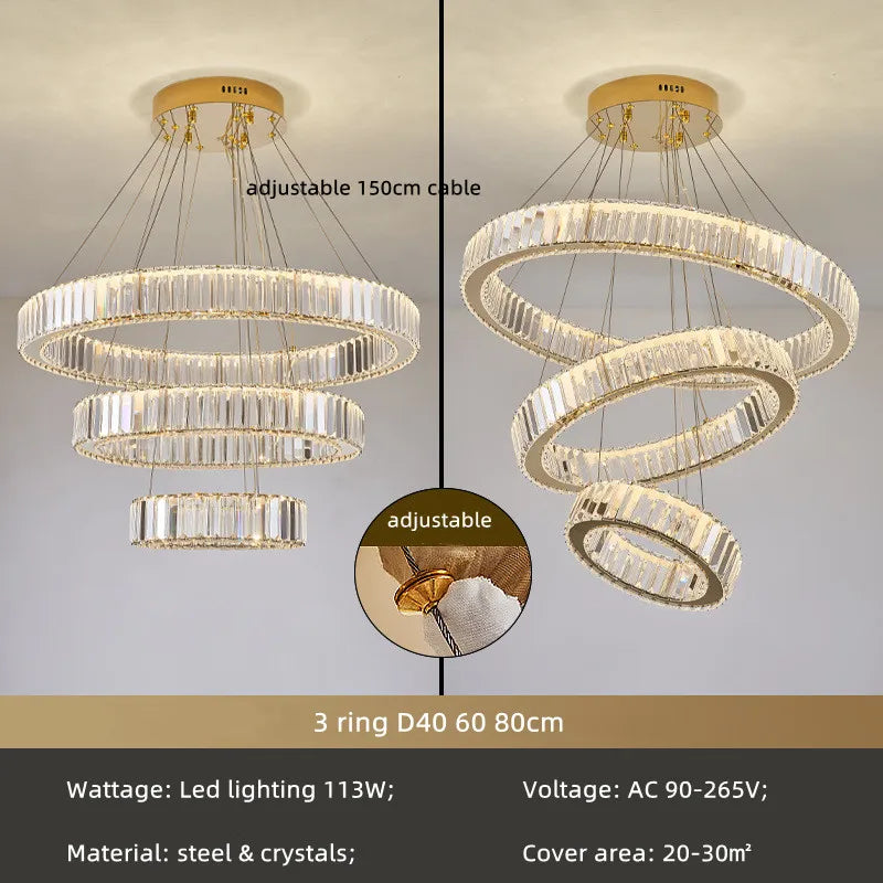 DecorBites™ Crystal Chandelier: LED Dimmable Pendant Light for Stairs, LED Luminaria Fixture