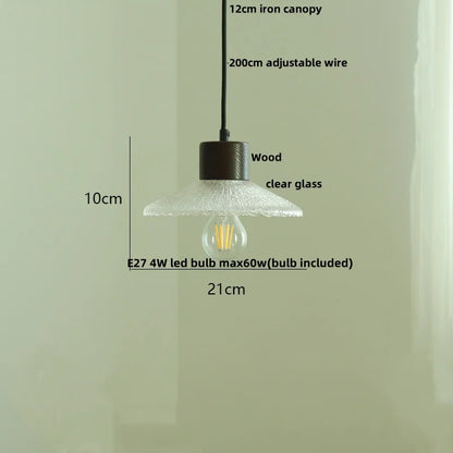 DecorBites™ Japan Style Wood LED Pendant Light Fixture Clear Glass Adjustable Hanging Lamp