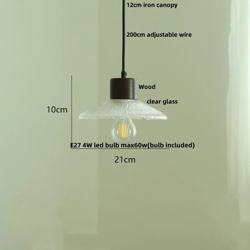 DecorBites™ Clear Glass LED Pendant Light Fixture Wood Hanging Lamp