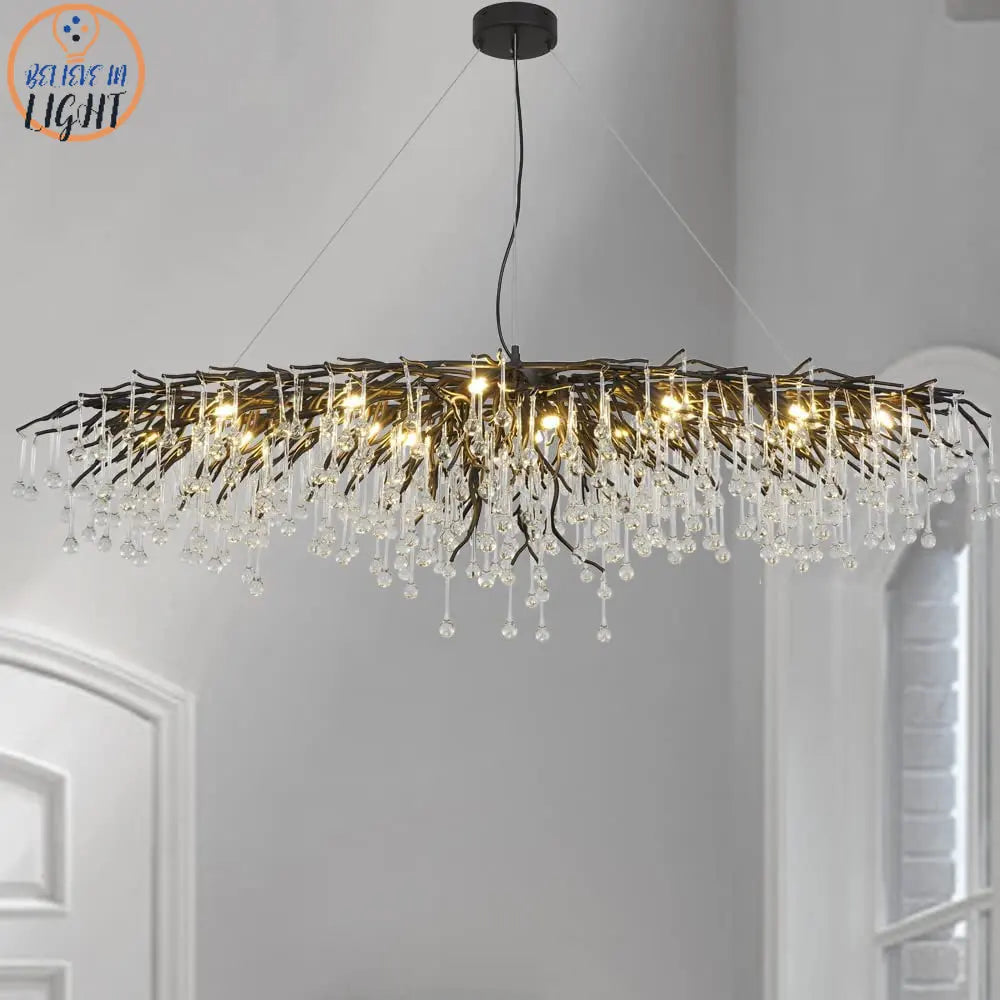 DecorBites™ Crystal Chandelier: Black/Gold/Chrome Ceiling Lamp for Living Room & Dining Table