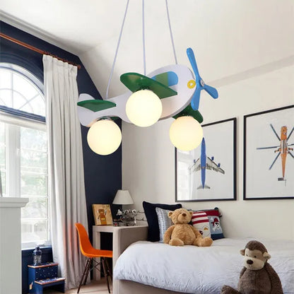 DecorBites™ Kids Wood Airplane Chandelier LED Pendant Light for Boy Bedroom