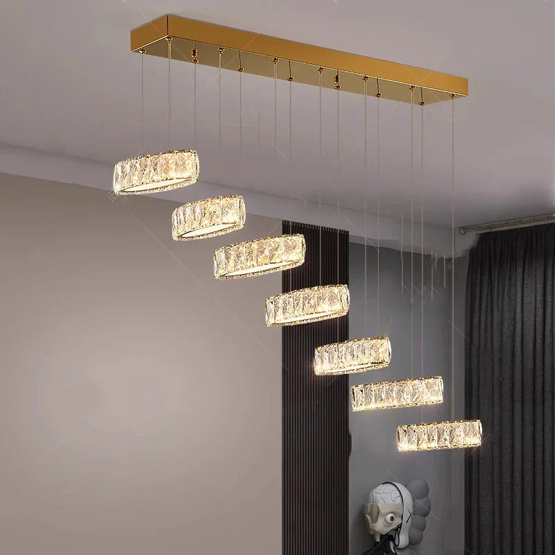 DecorBites™ Crystal Chandelier Stair Pendant Lamp Living Room Interior Lighting