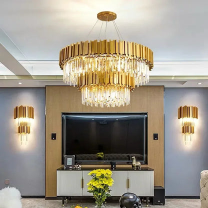 DecorBites™ Crystal Ceiling Chandelier: Luxury Round LED Light for Living Room, Artistic Home Decor
