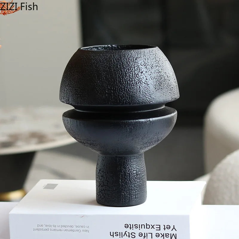 ديكور بايتس™ - منحوتة راتنجية كروية سوداء لتزيين المكتب، زينة فنية تجريدية جمالية