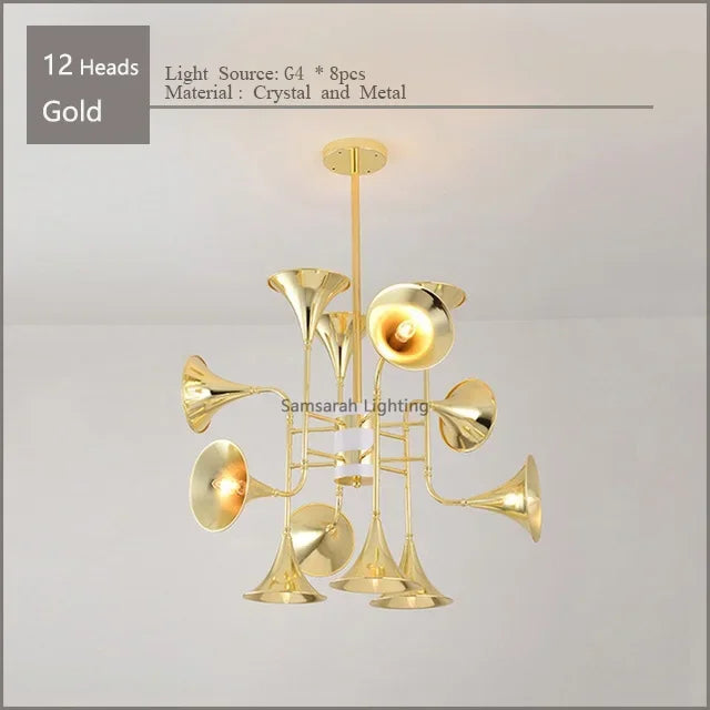 DecorBites™ Gold Flared Trumpet Chandelier for Kitchen, Hall, Study, Drawing Room