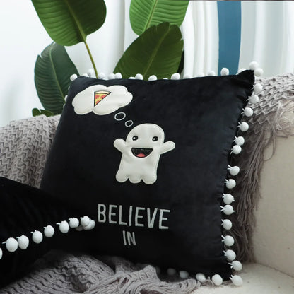 DecorBites™ Halloween Ghost Patchwork Pillow Cover - Decorative Embroidered Cushion Cover