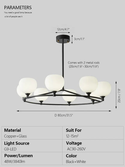 Lámpara de araña con pantalla de cristal DecorBites™ y luces colgantes de cobre para comedor o dormitorio