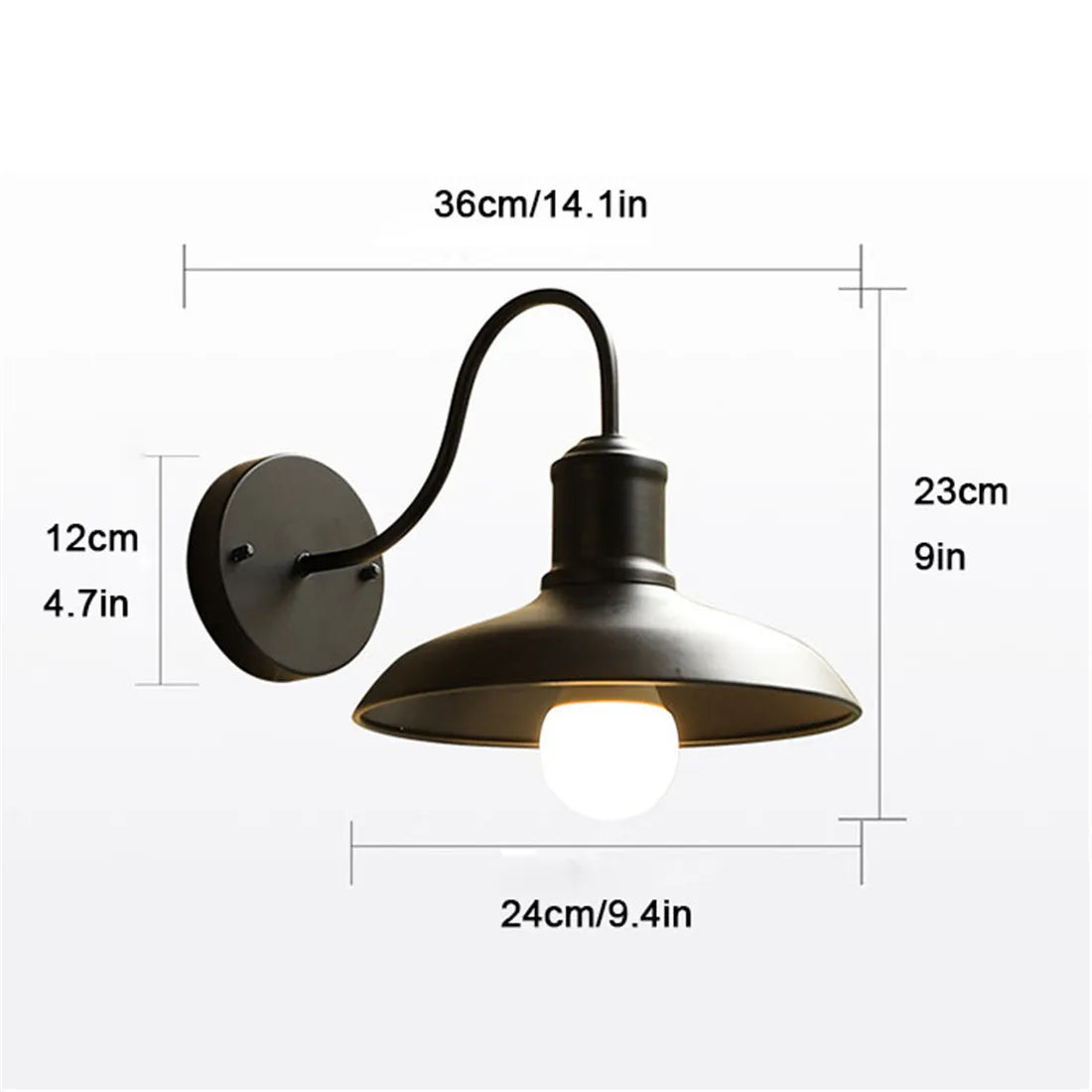 وحدة إضاءة حظيرة خارجية بتصميم عنق الإوزة باللون الأسود من DecorBites™ للفناء/المرآب/الحمام