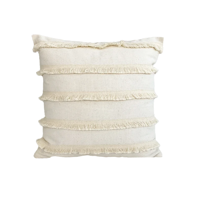 DecorBites™ Boho Style Beige Linen Cushion Cover with Tassels for Home Decor