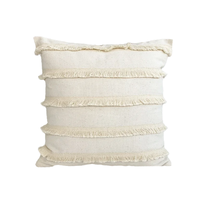 DecorBites™ Boho Style Beige Linen Cushion Cover with Tassels for Home Decor