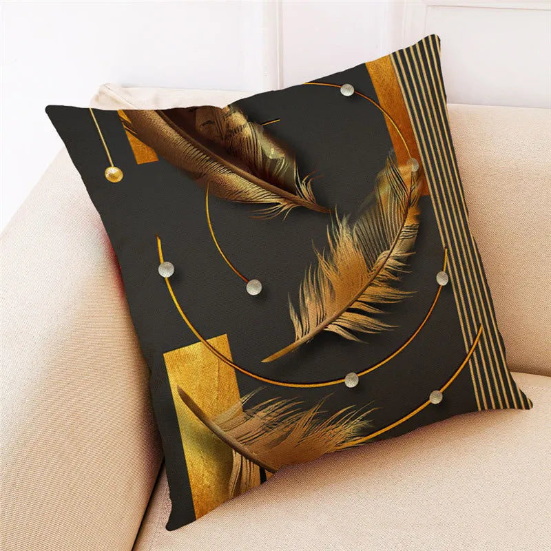 غطاء وسادة من الكتان بنقشة أوراق الجنكة من DecorBites™ للديكور المنزلي العصري وغرفة المعيشة