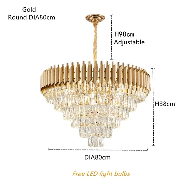 DecorBites™ Gold Crystal LED Pendant Light: Modern Luxury Suspension Lamp for Living Room & Restaurant