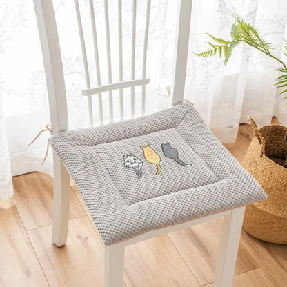 DecorBites™ Cartoon Embroidered Seat Cushion - Non Slip Dining Chair Pad for Home & Office