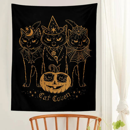 Decobites Cat Coven Witchcraft Tapestry Wall Hanging - Mysterious Black Decor Tapestries