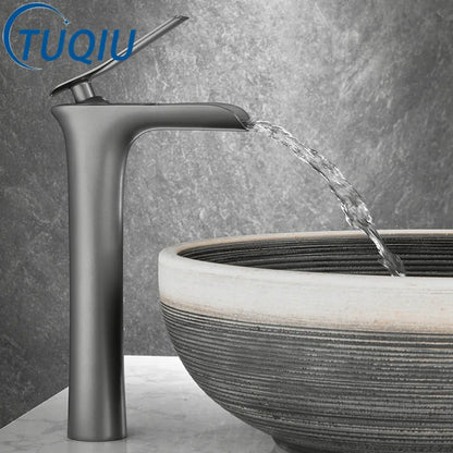 DecorBites™ Grey Waterfall Brass Basin Faucet - Hot Cold Mixer Tap for Bathroom Sink