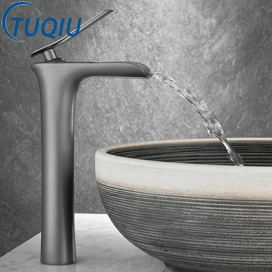 DecorBites™ Grey Waterfall Brass Basin Faucet - Hot Cold Mixer Tap for Bathroom Sink