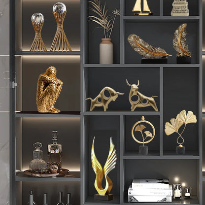 Estatua abstracta de resina dorada, hecha a mano, para decoración de sala de estar o escritorio de oficina - DecorBites™