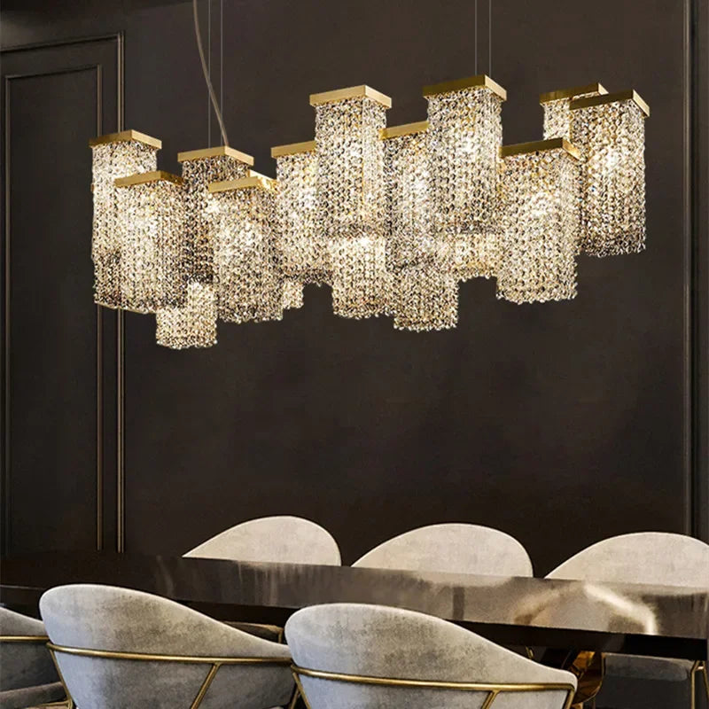 DecorBites™ Crystal Chandelier: Modern 3D Rectangular Island Lighting for Bar, Hotel, Restaurant