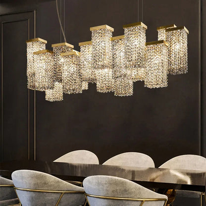 DecorBites™ Crystal Chandelier: Modern 3D Rectangular Island Lighting for Bar, Hotel, Restaurant