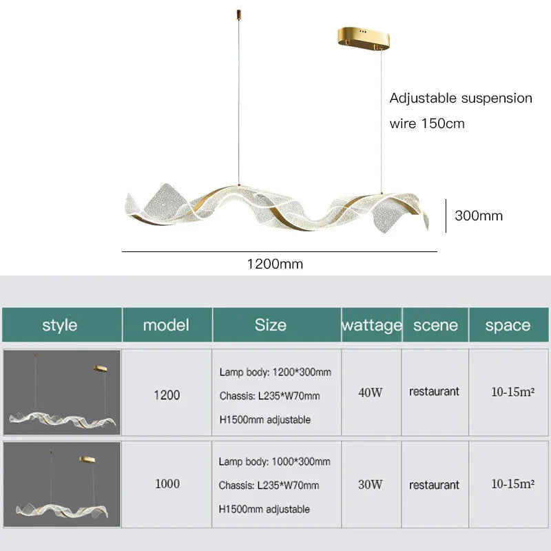 DecorBites™ Gold Wave Design Acrylic Pendant Light Chandelier for Living Room & Kitchen