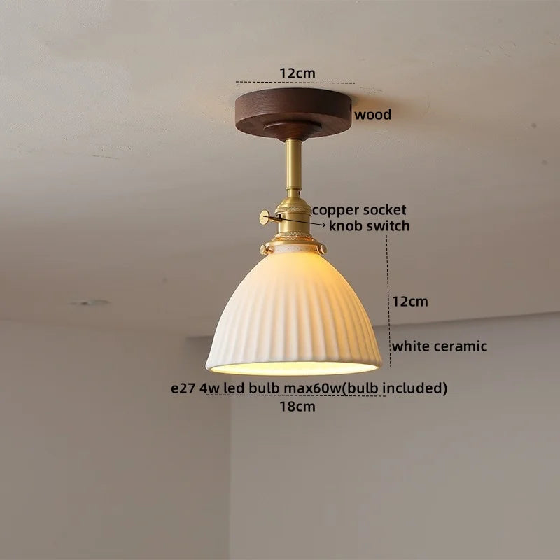 Green Glass Ceiling Lamp Copper Wood Accent